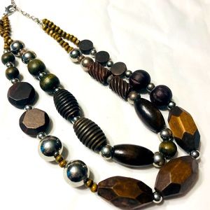 Chunky Wooden beaded necklace with silver accents